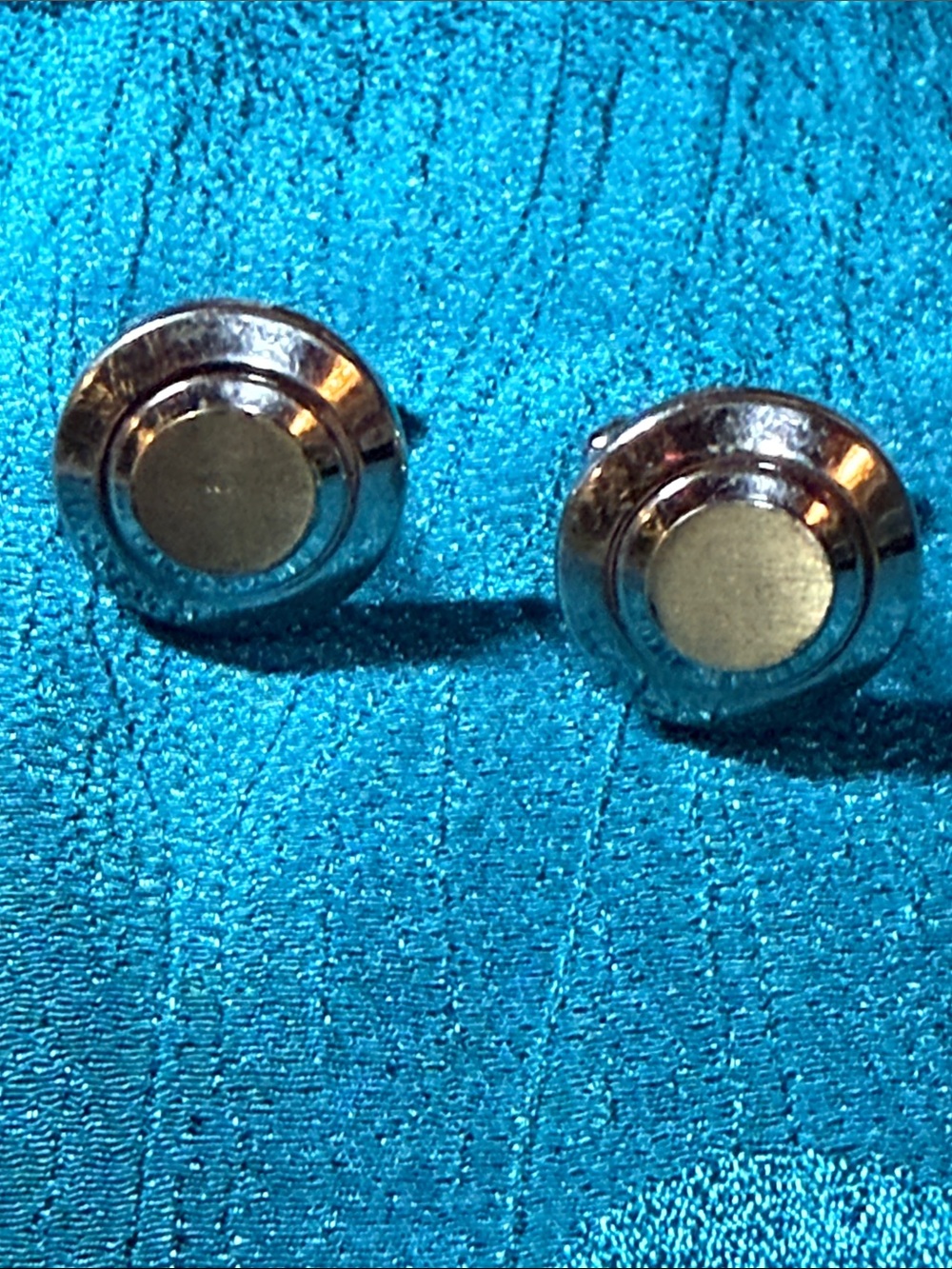 Silver and Gold Two-Tone Round Stud Earrings